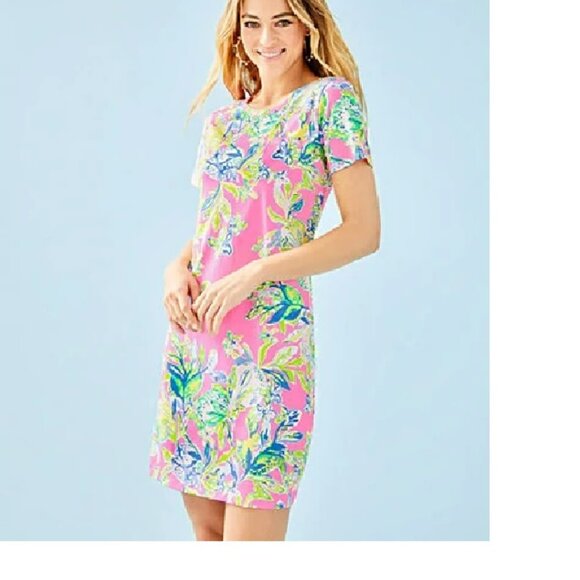 NWT LILLY PULITZER pink multi Squeeze the Day short sleeve Declan dress sz M - Picture 3 of 3